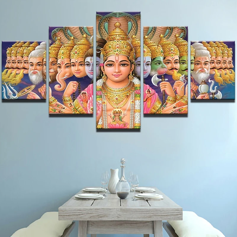 Современная рамка для печати модульные дешевые картины 5 панелей Индийский Бог