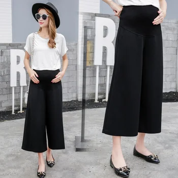 

Pregnant women pants spring and summer new casual pregnant women stomach lift pants loose wide leg pants eight pants
