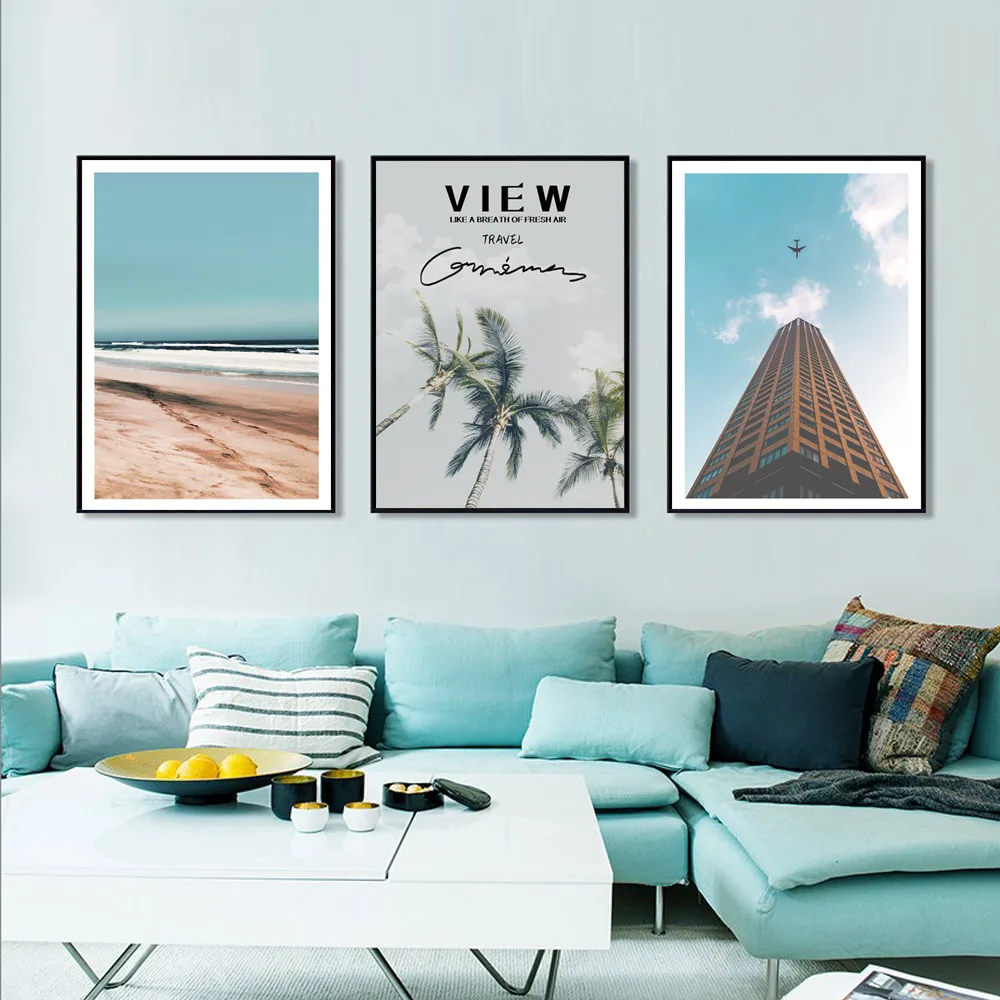 Scandinavian Poster Beach Wall Art Canvas Painting Landscape Canvas Poster Coconut Tree Art Print Ocean Home Decor Unframed
