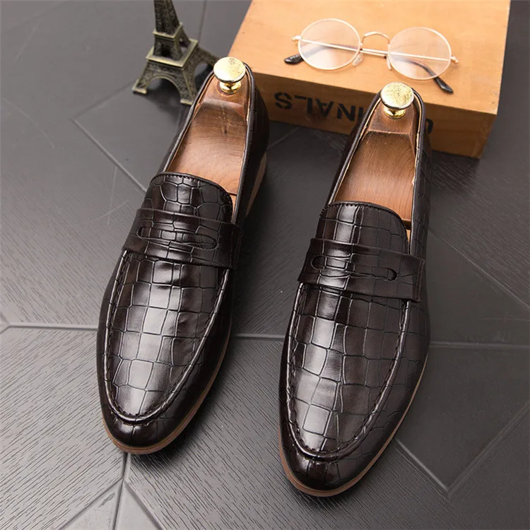 Merkmak/кожаные туфли лоферы из крокодиловой кожи; мужские весенние модельные туфли без застежки; удобные мягкие мужские туфли; большие размеры 38-47 - Цвет: Brown Loafers