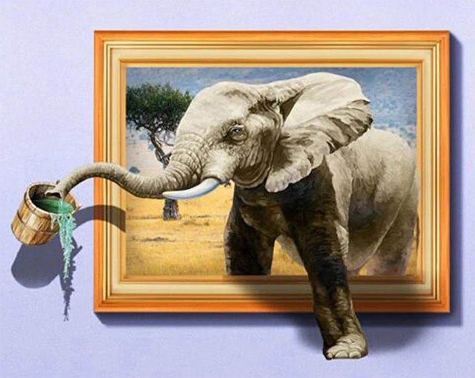 Алмазная 3D вышивка сделай сам крестиком картина 3d слон полноразмерная и круглая