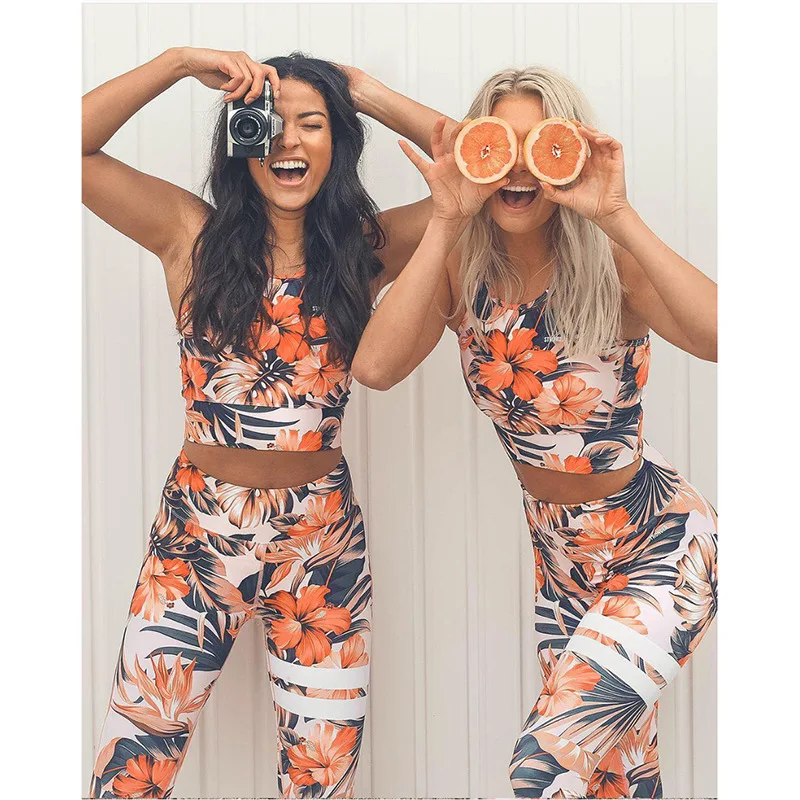 

Floral Printed Elastic Sports Suit Women Yoga Bra Yoga Pants Fitness Yoga Set Workout Gym Running Sportswear Running Clothes