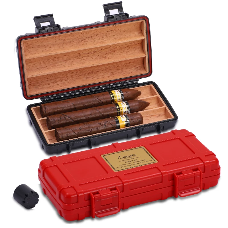 

2019 New Arrival LUBINSKI Portable Cigar Humidor PC+ Cedar Wood Lined Travel Cigar Case Hand Humidor Box Holds 3 Cigars