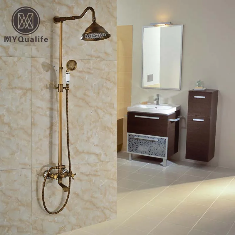 Retro Style Wall Mounted Two Cross Handle Outdoor Shower Faucet Set