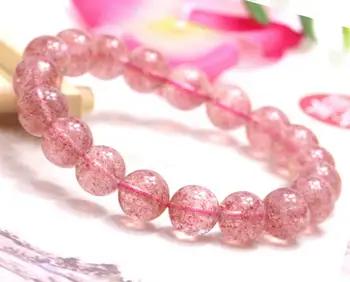 

free shipping Natural Ice Strawberry Quartz Crystal Stretch Beads Bracelet 7mm AA