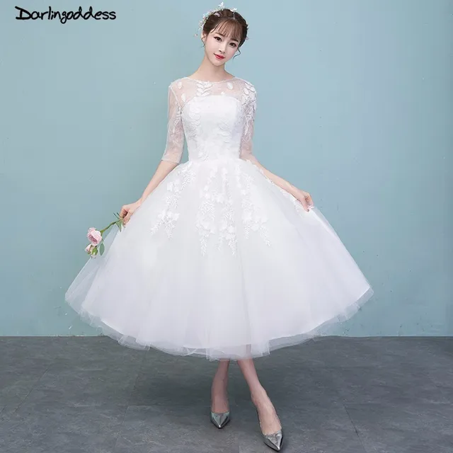 Long Sleeve Wedding Dresses Tea Length Dresses