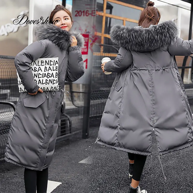 Elastyczny kołnierz futro z kapturem Zima w dół płaszcz kurtki długie ciepłe kobiety Casaco feminino Abrigos mujer Invierno 2018 Parkas Outwear 906 -