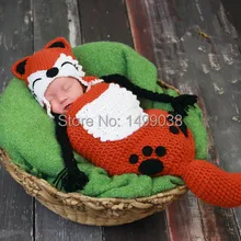 Вязаная крючком Детская Красная шапка с лисой и спальный мешок для фотосъемки