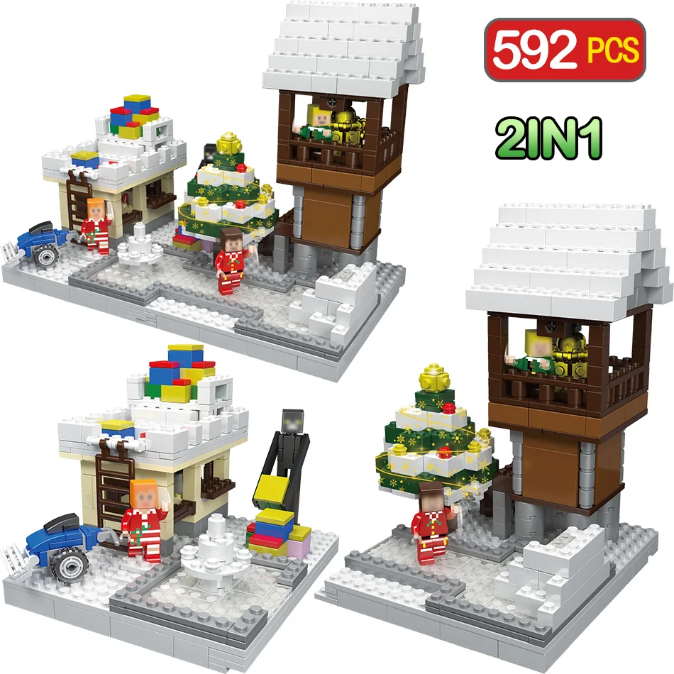 

2 IN 1 My World Building Bricks Compatible LegoINGLY CHRISTMAS Paradise Santa Reindeer Series Blocks Toys For Children Gift