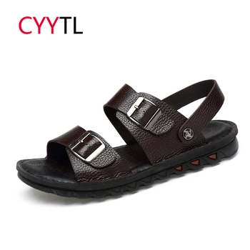 

CYYTL Summer Men Sandals 2019 Fashion Slippers Leather Soft Flip Flops Roman Outdoor Beach Sneakers Male Shoes Sandalias Hombre
