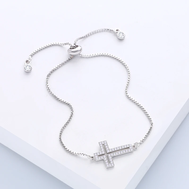 OCESRIO серебряный крест браслет для женщин цирконовая цепочка звено Регулируемый браслет с крестиком ювелирные изделия аксессуары Иисуса кусок brt-a17