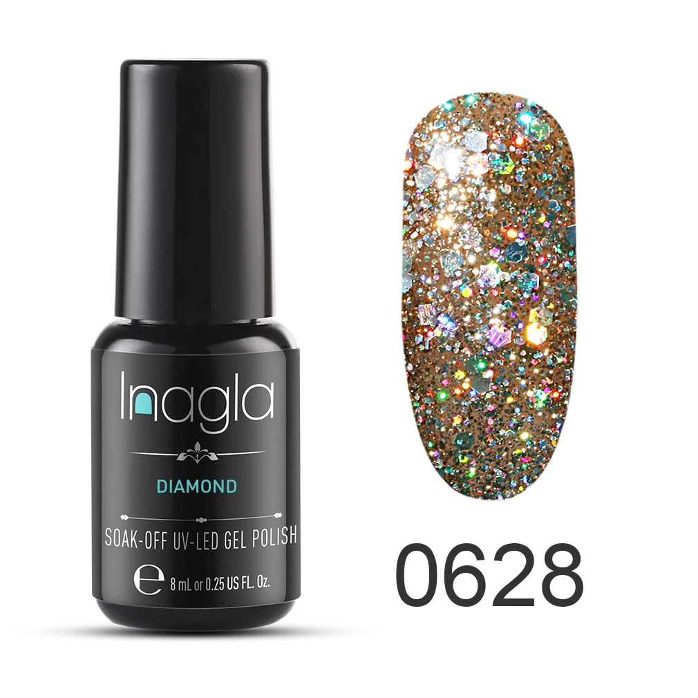 Inagla, 8 мл, Алмазный гель для ногтей, блестящий Светодиодный УФ-гель для маникюра, блестящий замачивающийся Гель-лак, лак для ногтей, Полупостоянный лак для ногтей - Цвет: 0628