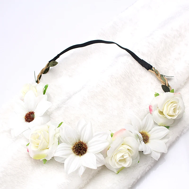 

M MISM Rose Flower Wreath Elastic Hair bands for Women Girls Headband Hair Accessories Garland Wedding Bride Spring