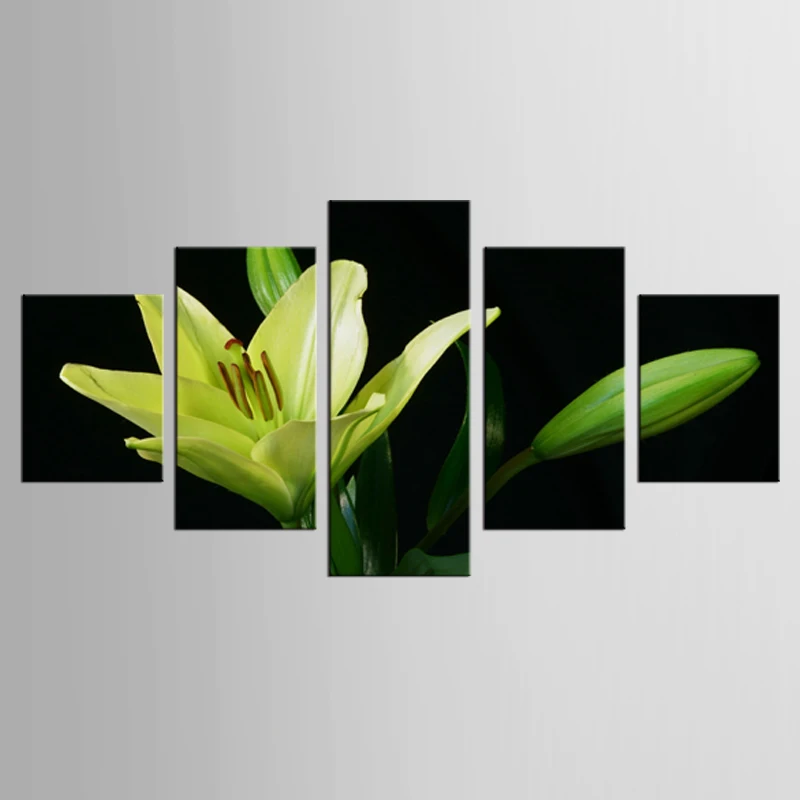 

5 panel white white lily mural art home decoration living room canvas printing modern painting XL-FJ319-1