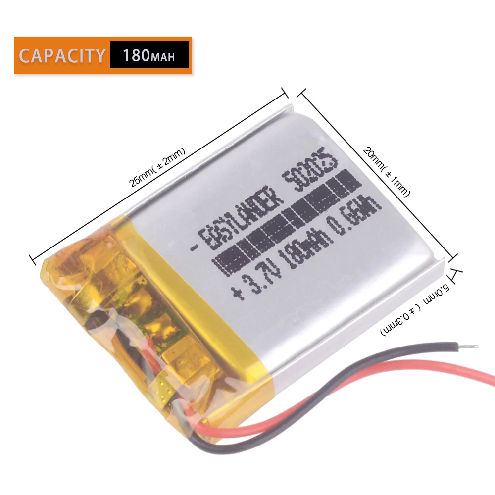 

Rechargeable Li-polymer 3.7v 180mah 502025 Battery For PSP Smart Watch LED Lamps Bluetooth Speakers Mini Cameras