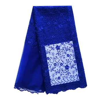 

New arrival plain embroidery nigerian lace fabric 2019 high quality lace royal blue bridal lace fabric for wedding dress fabrics