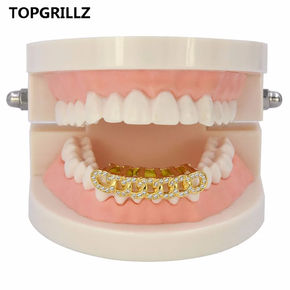 TOPGRILLZ Cuban Link Grillz чистый HQ позолоченный хип-хоп нижний зуб решетки затоплены камнями CZ зуб гриль для подарка