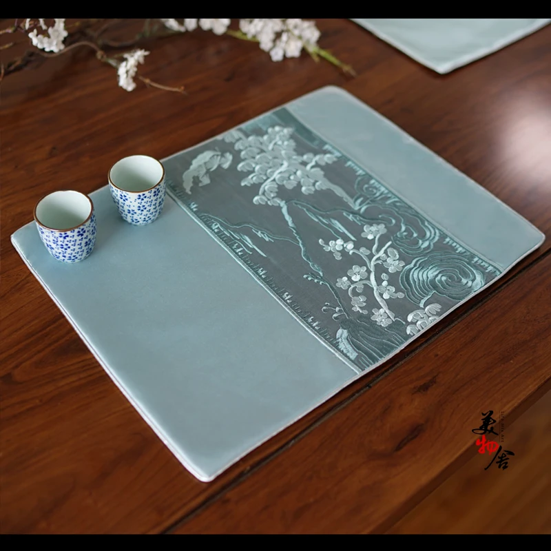 

Freeshipping Placemat Blue Landscape Luxury Embroidery Heat Insulation Bowl Coaster Waterproof Slipresistant Dining Table Mat