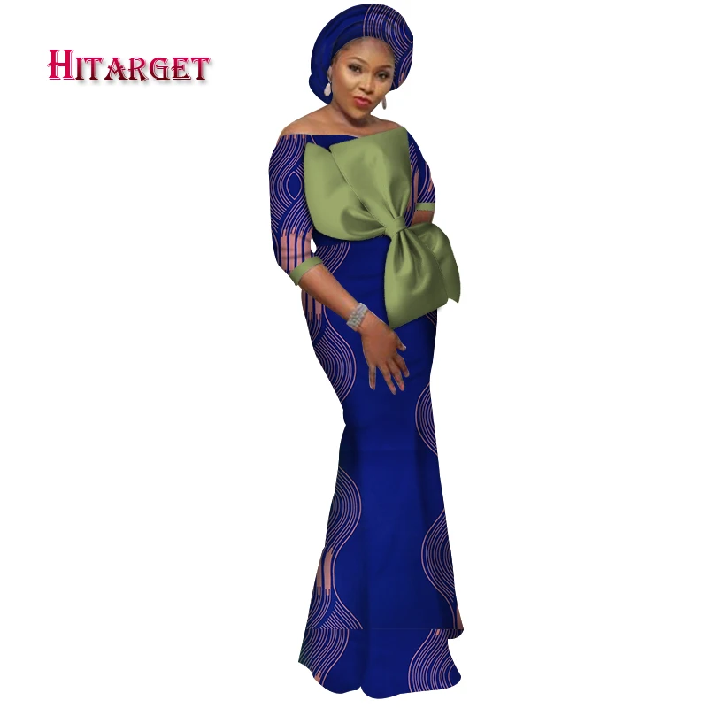 

african dress printing African dresses for women Bazin Riche Dashiki cotton Sexy party dress with Special Bow decoration WY3560