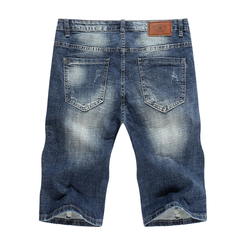 KSTUN Jeans Men Summer Shorts Stretch Dark Blue Hiphop Streetwear Biker Jeans Shorts Man Vintage