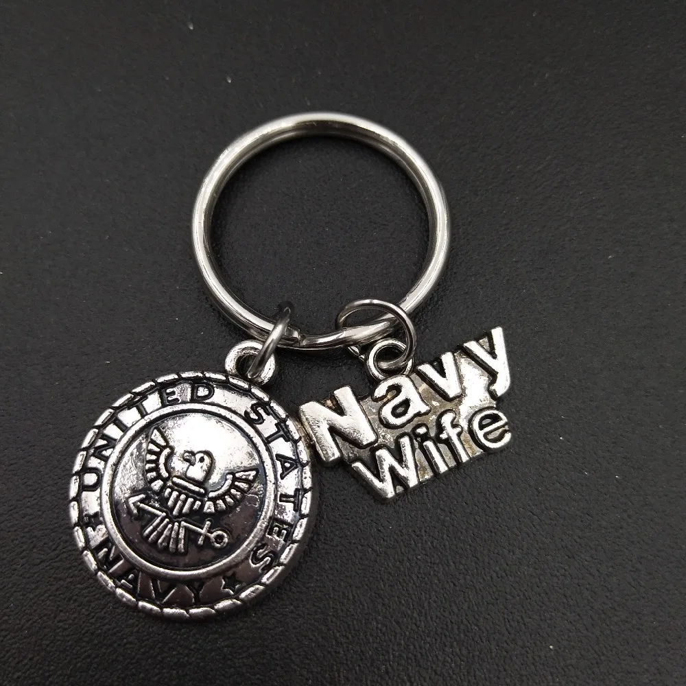 

United States Navy Wife Charm Keychains Stainless Steel Keyring DIY Handmade Jewelry Accessories for Women