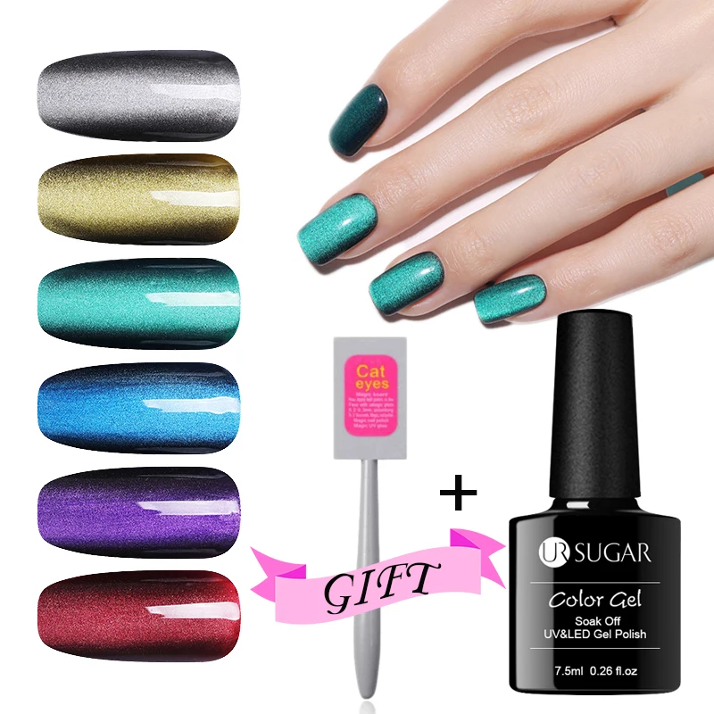 

UR SUGAR Magnetic Nail Gel Glue with Stick 7.5ML Long-Lasting UV LED Gel Polish 3D Cat Eye Effect Need Magnet Nail Gel Polish