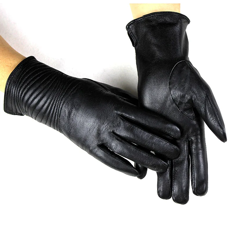 Кожаные перчатки женские плюс бархатные осенние и зимние теплые со скидкой цена прямые черные короткие уличные перчатки из овчины для верховой езды
