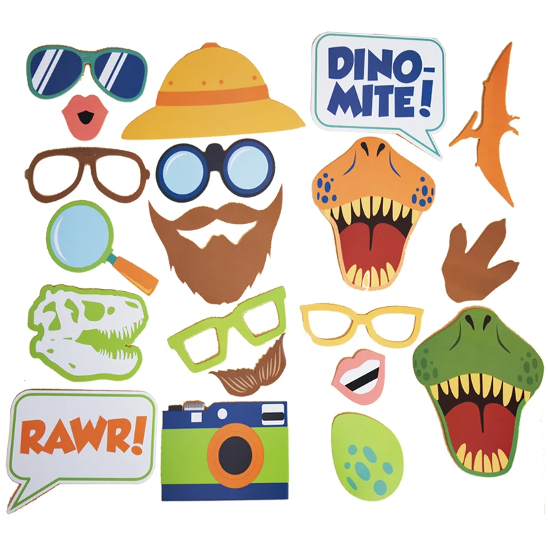 Dinosaur-Photo-Booth-Props-20pcs-DIY-Kits-Happy-Birthday-Party-Decoration-Kids-Wedding-Party-Photobooth-Props