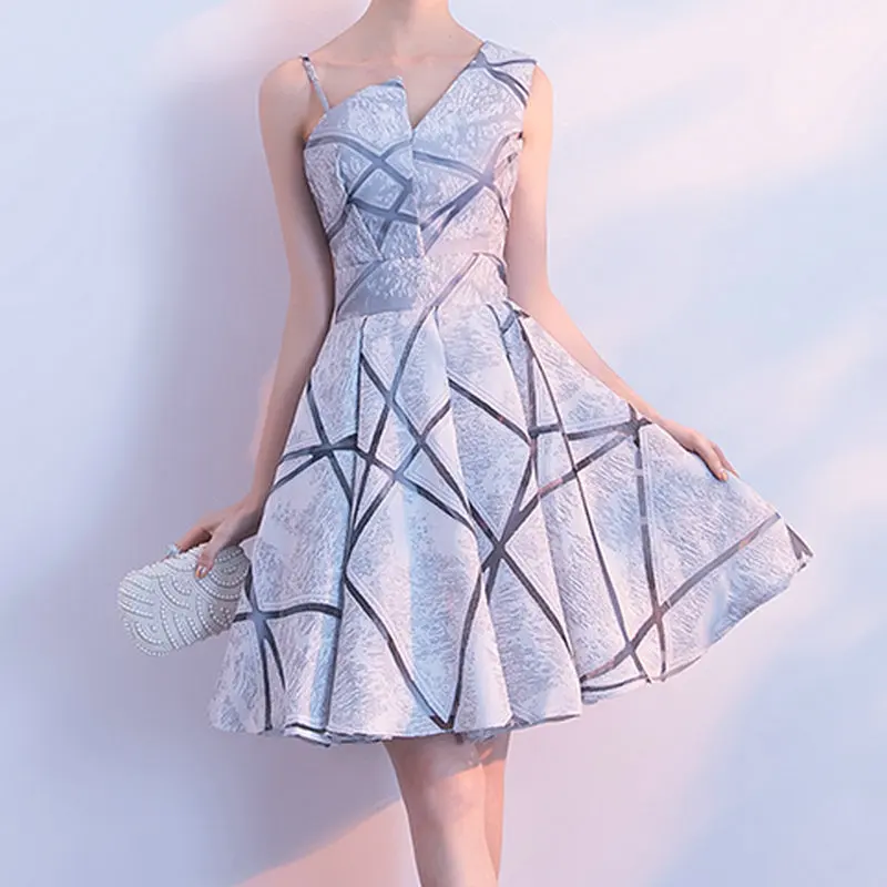 LAMYA/ Платье До Колена на одно плечо для выпускного вечера, винтажное короткое вечернее платье трапециевидной формы, атласное торжественное платье, халат De Soiree - Цвет: Серебристый