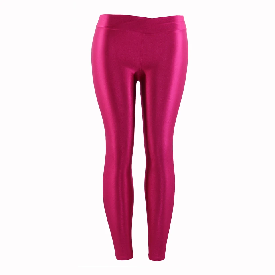 Fluorescent Color Women Workout Leggings V-Waist Multicolor Shiny Glossy Trousers Plus Size Female Elastic Casual Pants