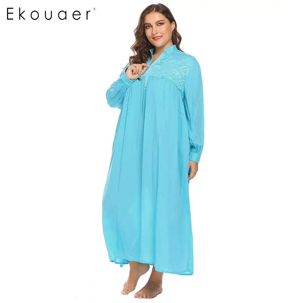 Ekouaer W0men Ночная рубашка большого размера плюс ночная платье СО СТОЯЩИМ ВОРОТНИКОМ