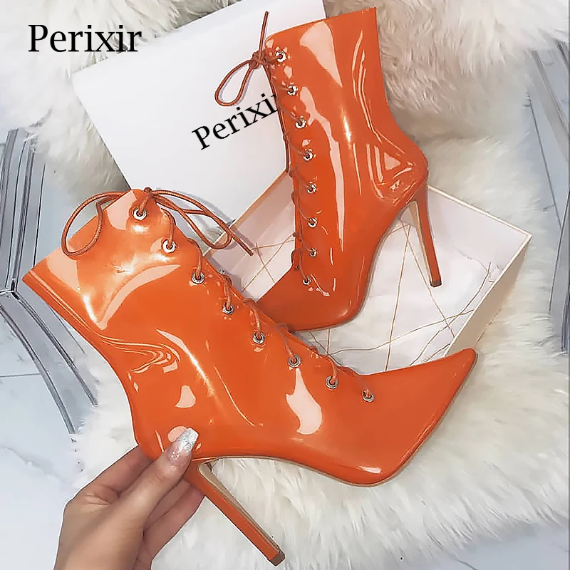 

Perixir 2018 New Transparent Boots Clear Chunky heels Mujer Thin heel Women Boots Lady Boots Lace Up boots