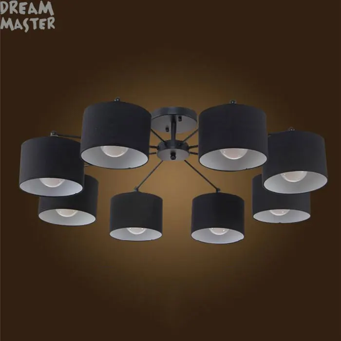 Лофт потолочный светильник s для дома светильник ing Led E27 лампа Lustre винтажный светильник черно-белая ткань абажуры светильники - Цвет корпуса: black 8-light