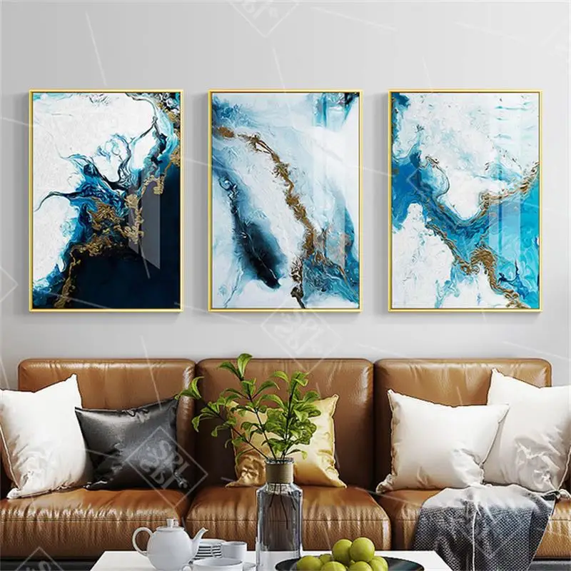 Us 7 82 Watercolor Splash Blue Gold Canvas Painting Abstract Posters And Prints Home Decoration Wall Art Picture For Nursery Baby Room In Painting