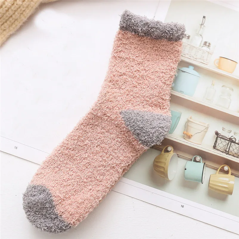 1Pair Fashion socks Women Cotton Socks Ladies Thicker Anti-slip Coral fleece Floor Socks Carpet Socks Colored Ankle Socks S25 (17)