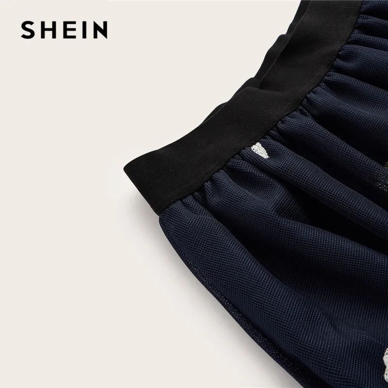 SHEIN Винтажная Юбка С Вышивкой И Сетчатой Вставкой, Нарядная Миди Юбка