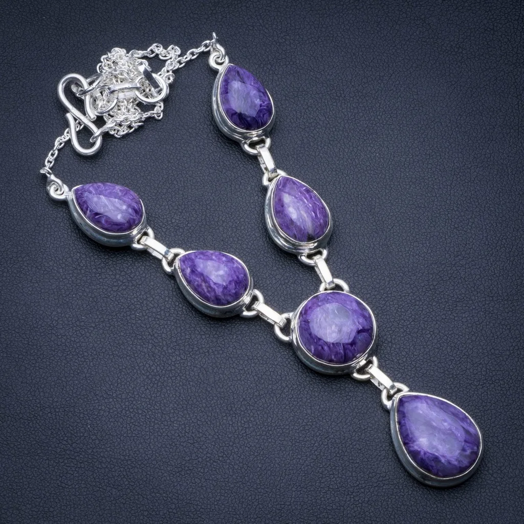 

Natural Charoite 925 Sterling Silver Y-Shaped Necklace 18 1/4" R2735