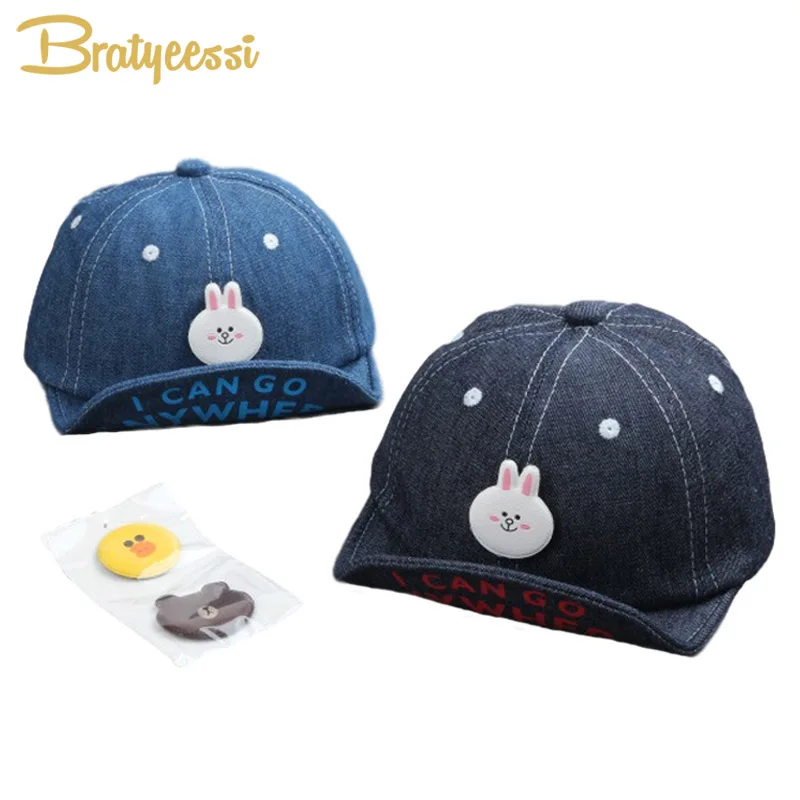 

Fashion Denim Baby Hat with Detachable Cartoon Icon Adjustable Infant Baby Baseball Cap for 4-12 Months 1 PC
