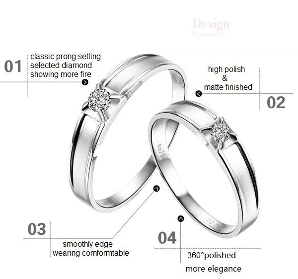 18K кольцо из белого золота с натуральным бриллиантом для пары 0,08 + 0.06cwt настоящий бриллиант ювелирные изделия обручальные кольца