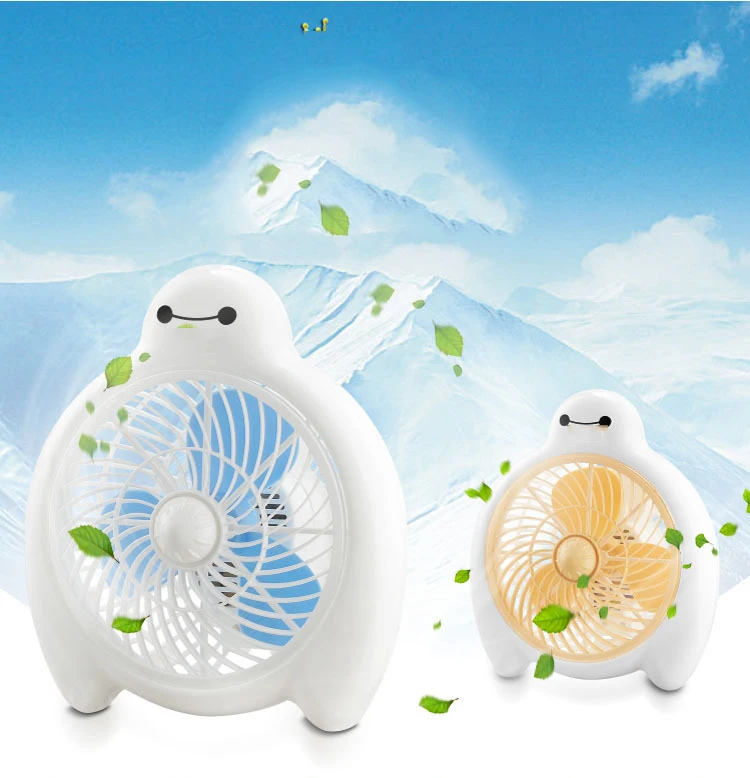 Cute baymax mini ventilador para el hogar/Oficina 2 engranaje Velocidad Ajustable ventilador viento natural ventilador eléctrico