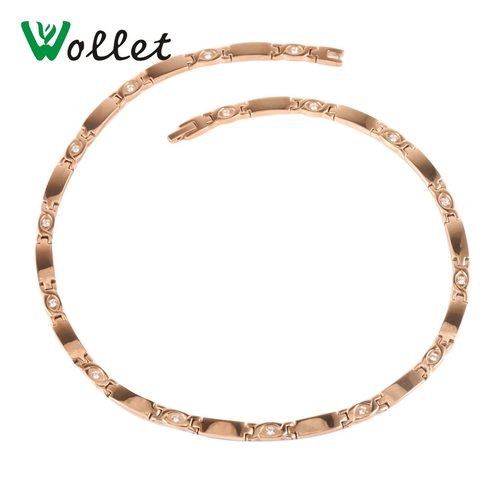 Wollet Jewelry Titanium Necklace Women Rose Gold Color CZ Stone