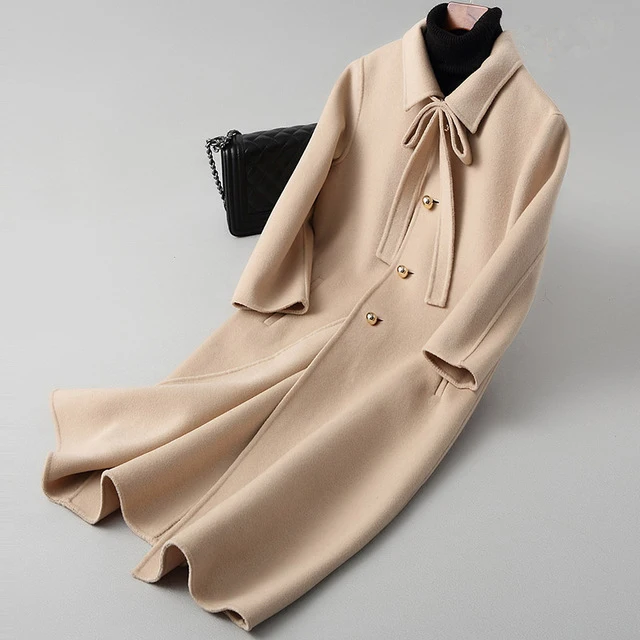 

2019 New Autumn Winter Wool Coat Elegant Feminine Coat Cashmere Warm Female Double-sided Long Coats Jacket A029