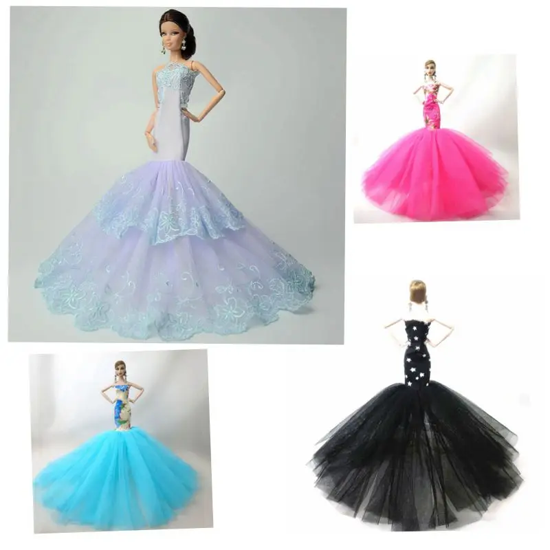 Светло-голубой модная Русалка платье для куклы Барби одежда свадебное платье с юбкой-годе для куклы Барби одежда платье для куклы