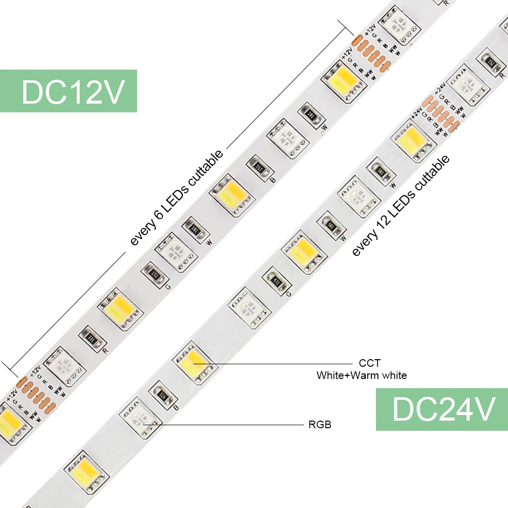 SMD 5050 RGB + CCT 5 в 1 Светодиодные ленты свет лампы нет Водонепроницаемый 5 M 300 Светодиодная лента DC12V 24 V RGB CCT гибкие светодиодные полосы