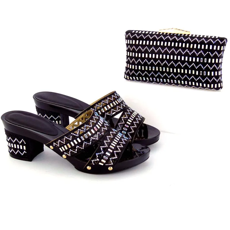 Sandal shoes and clutches bag matching set for african lace fabric aso ebi big wedding party 2.8 inches heel many colors HMS0038