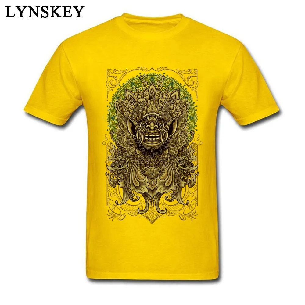 Men T Shirts Retro Custom Tops T Shirt Autumn 100% Cotton O-Neck Short Sleeve Normal Balinese Barong Reanimation Clothing Shirt Balinese Barong Reanimation yellow