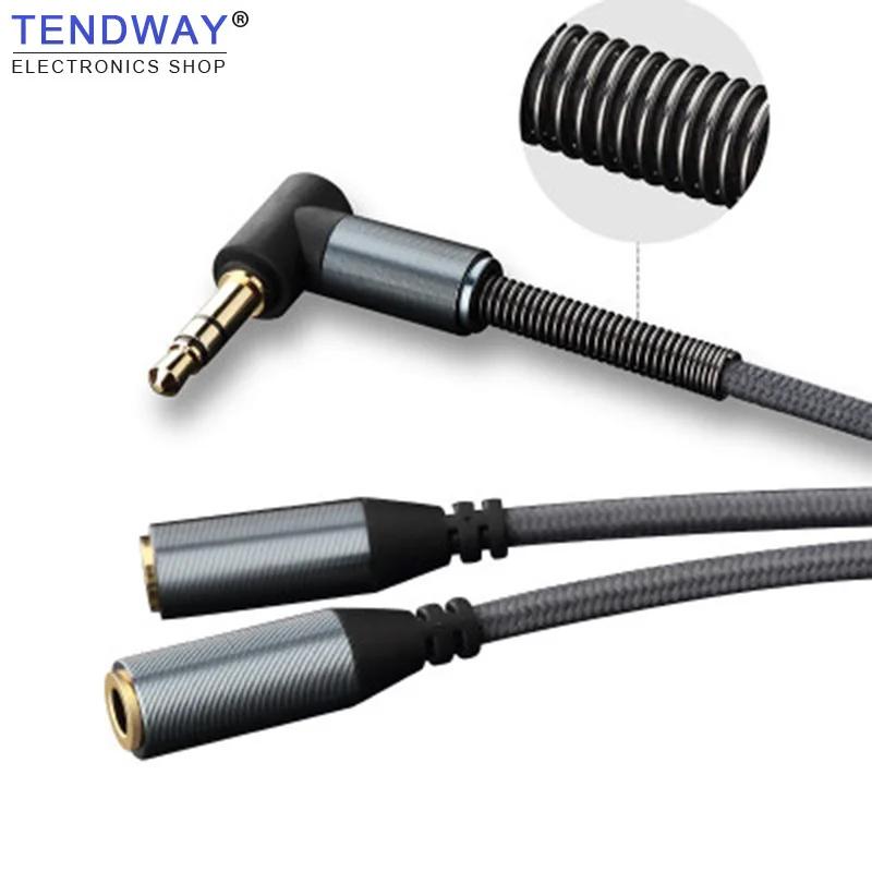 

Tendway 3.5mm Audio Splitter Jack Y Male to 2 Female Headphone Cable Extension Stereo Earphone Connectors Aluminum Alloy Cables