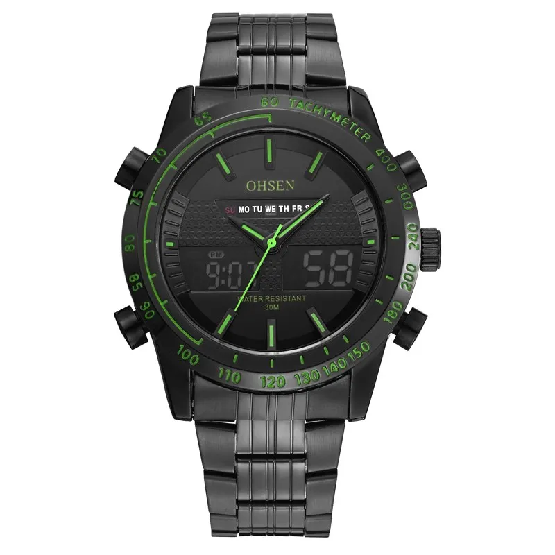 

2017 OHSEN Sport Wristwatches Military Watch Men Waterproof LED Stainless Steel Band Clock Analog Digital Fashion Quartz Relogio