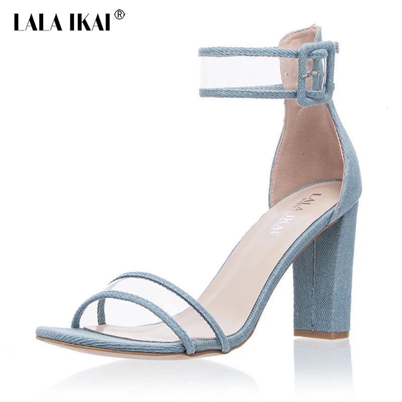 

LALA IKAI Plus 10 11 12 Size Women Sandals 10cm Heels Shoes Transparent Clear Sandalias Mujer For Ladies Party Shoes XWC0724-5