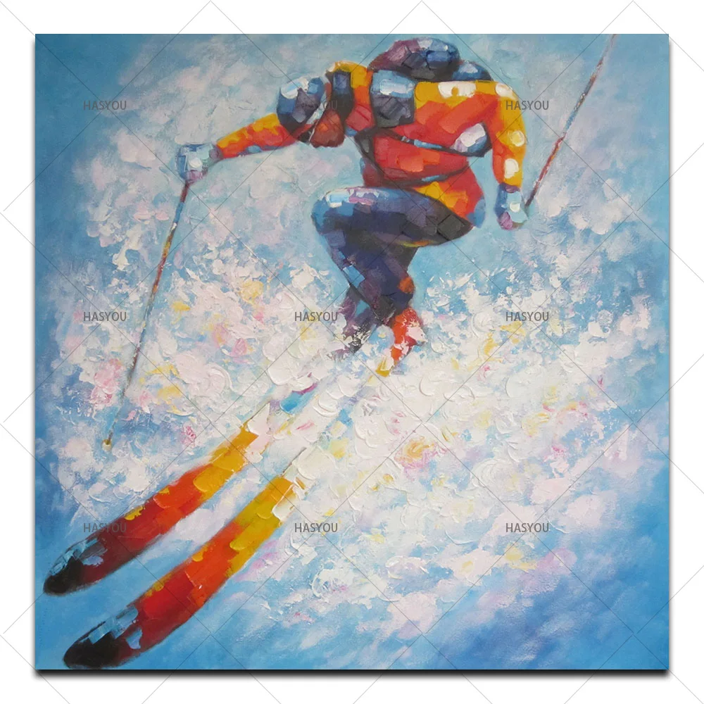 skiing pictures oil Painting By canvas Hand Painted Oil Painting For